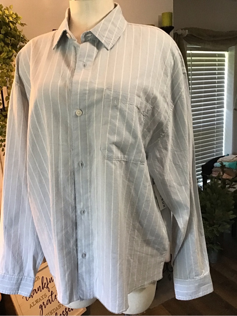 PacSun playboy Light Blue & White Pinstripe Casual Button-Down Shirt NWT